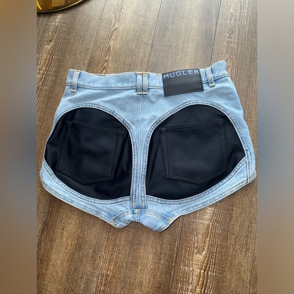 Mugler Pants - Mugler Light Blue Denim Shorts with Black Back Panels